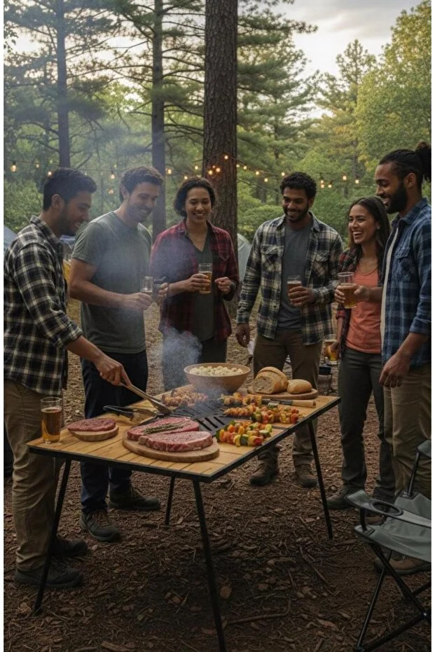 Kamp Masası Mangallı Masa Barbekü Masası Katlanır Kamp Masası, Piknik Masası, Bahçe Ve Balkon Masası